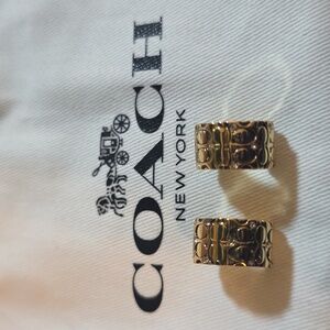 Coach Gold Signia Engraved Studded Earings